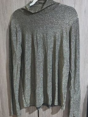 Express Shimmery Metallic Knit Long Sleeve Top - Gold